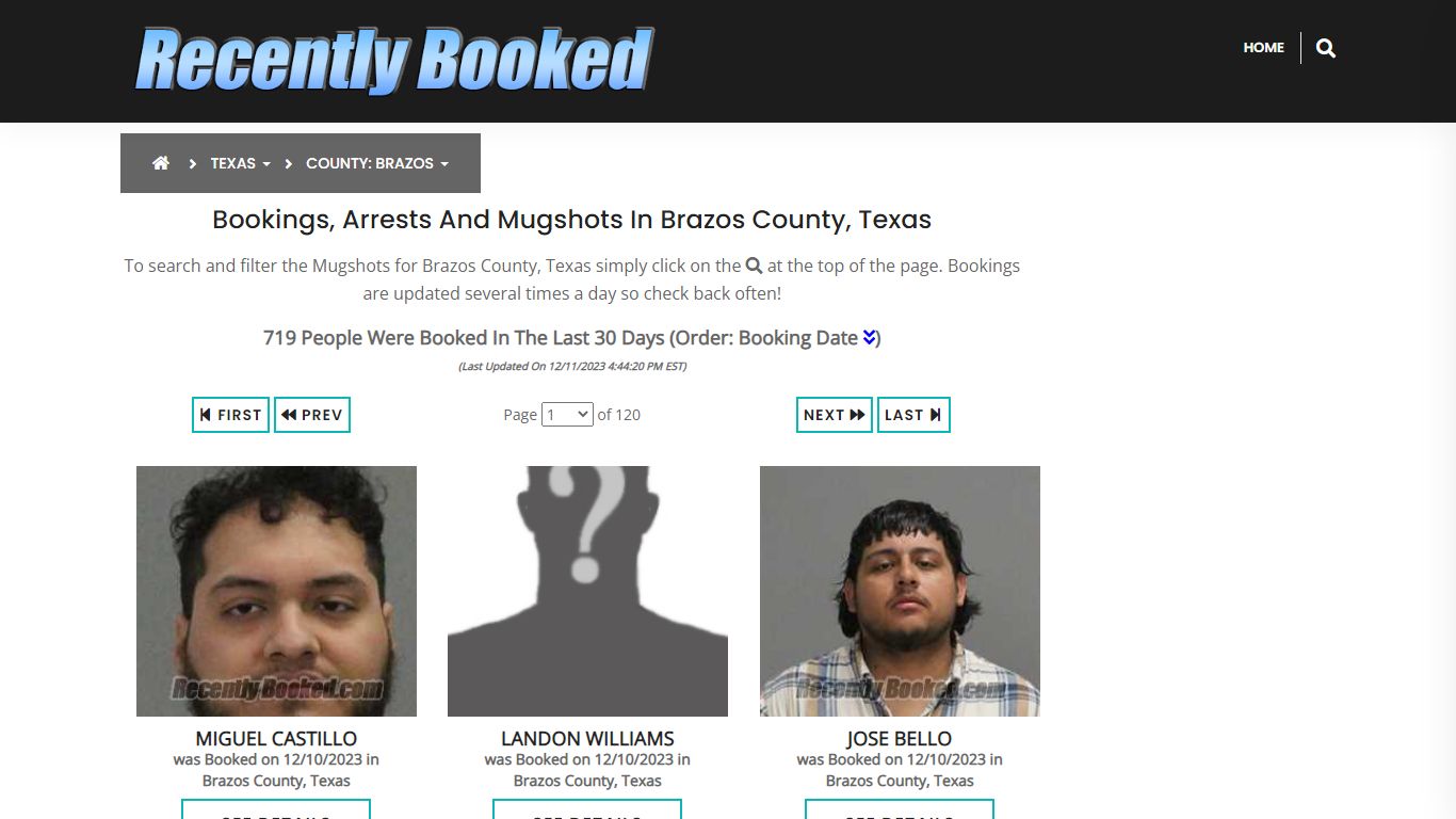Recent bookings, Arrests, Mugshots in Brazos County, Texas