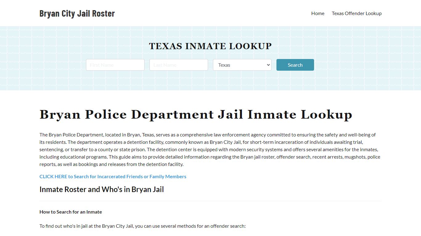 Bryan Police Department & City Jail, TX Inmate Roster, Arrests, Mugshots